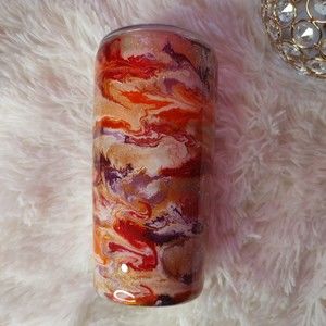 Handcrafted Tumbler Red Orange Gold Glitter Stainless Steel with Straw 20oz